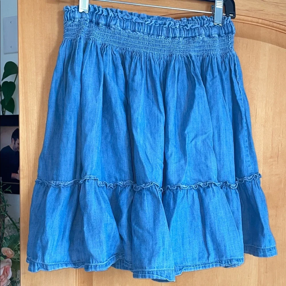 Mini Boden Tiered Denim Skirt with Contrast Drawstring Girls 11/12y As Is